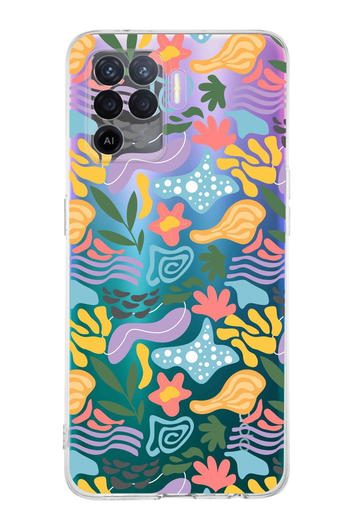 Oppo A94 Uyumlu Kamera Korumalı Kapak Memphis Desen Tasarımlı Şeffaf Kılıf