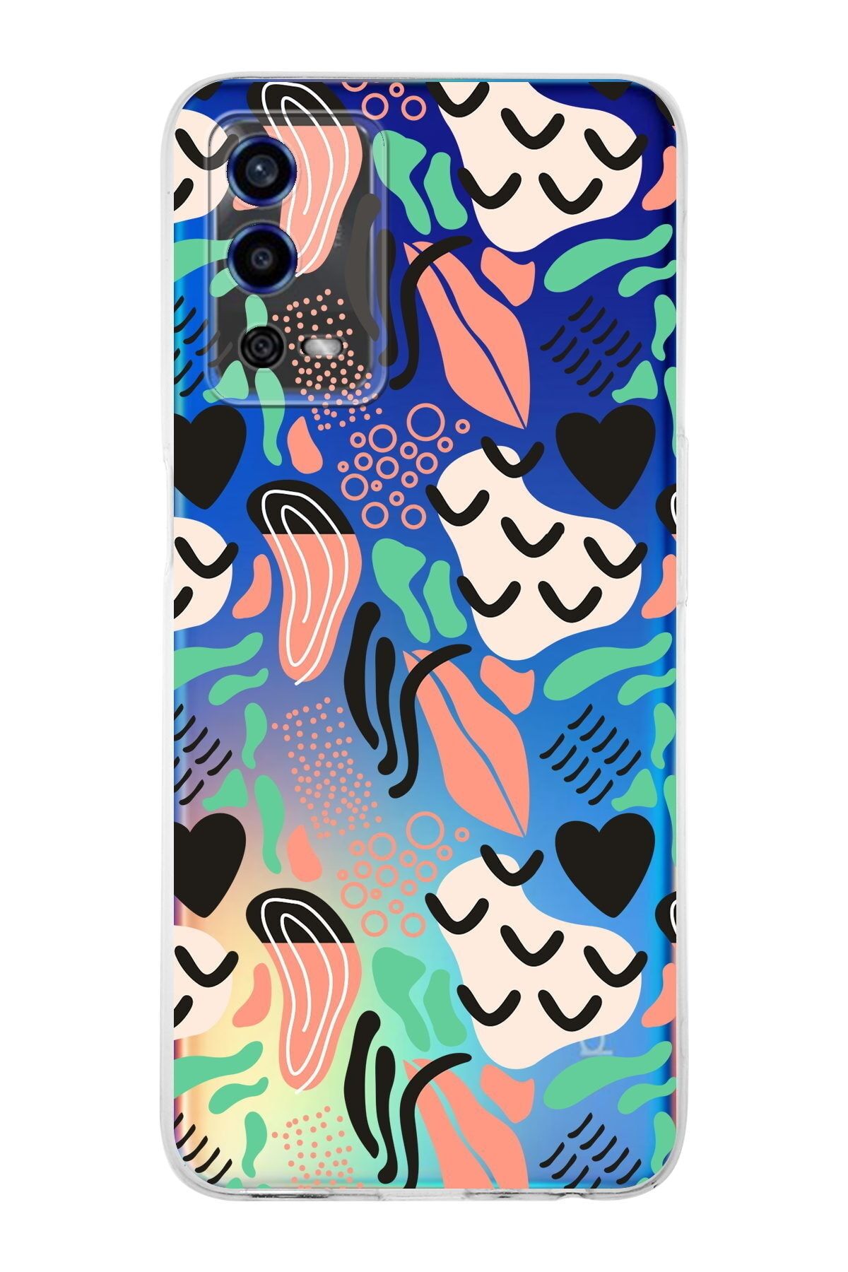 Oppo A55 Uyumlu Kamera Korumalı Kapak Memphis Desen Tasarımlı Şeffaf Kılıf