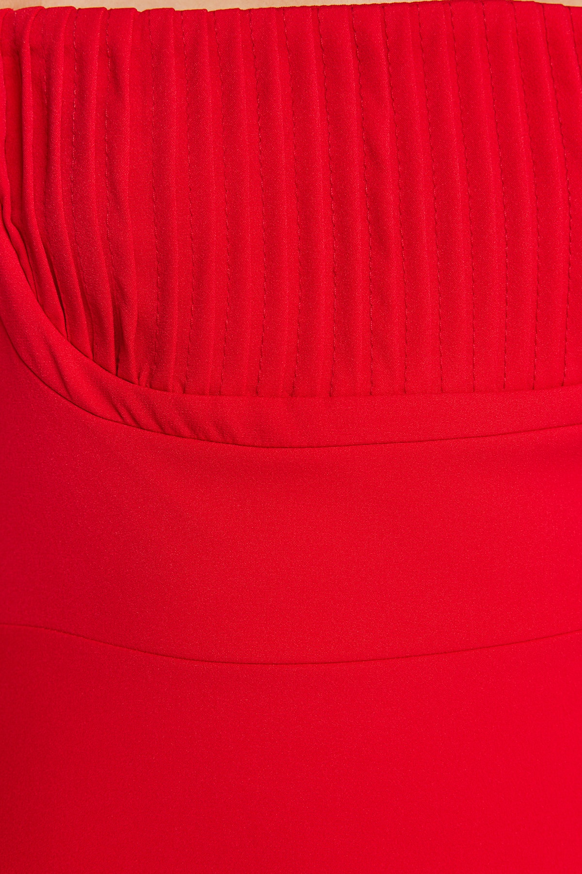 Trendyolmilla  Kırmızı A-Kesim Dokuma Kısa Abiye Gece Mezuniyet Elbisesi TPRSS23EL00031 - Görsel 6