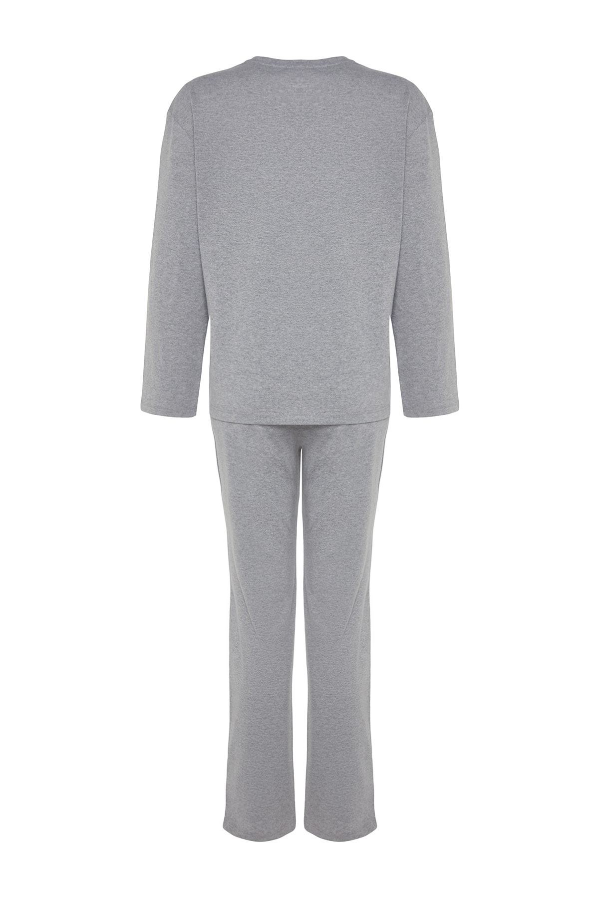 Trendyol Collection-Set de pijamale tricotate, din bumbac gri, cu tematică yoga, pantaloni-tricou THMAW24PT00015 10