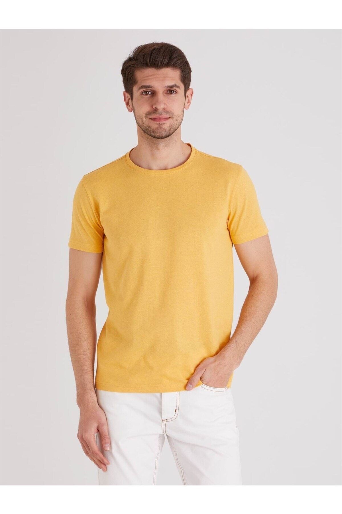 تی شرت مردانه یقه گرد اسلیم فیت زرد دوفی Dufy (برند ترکیه)