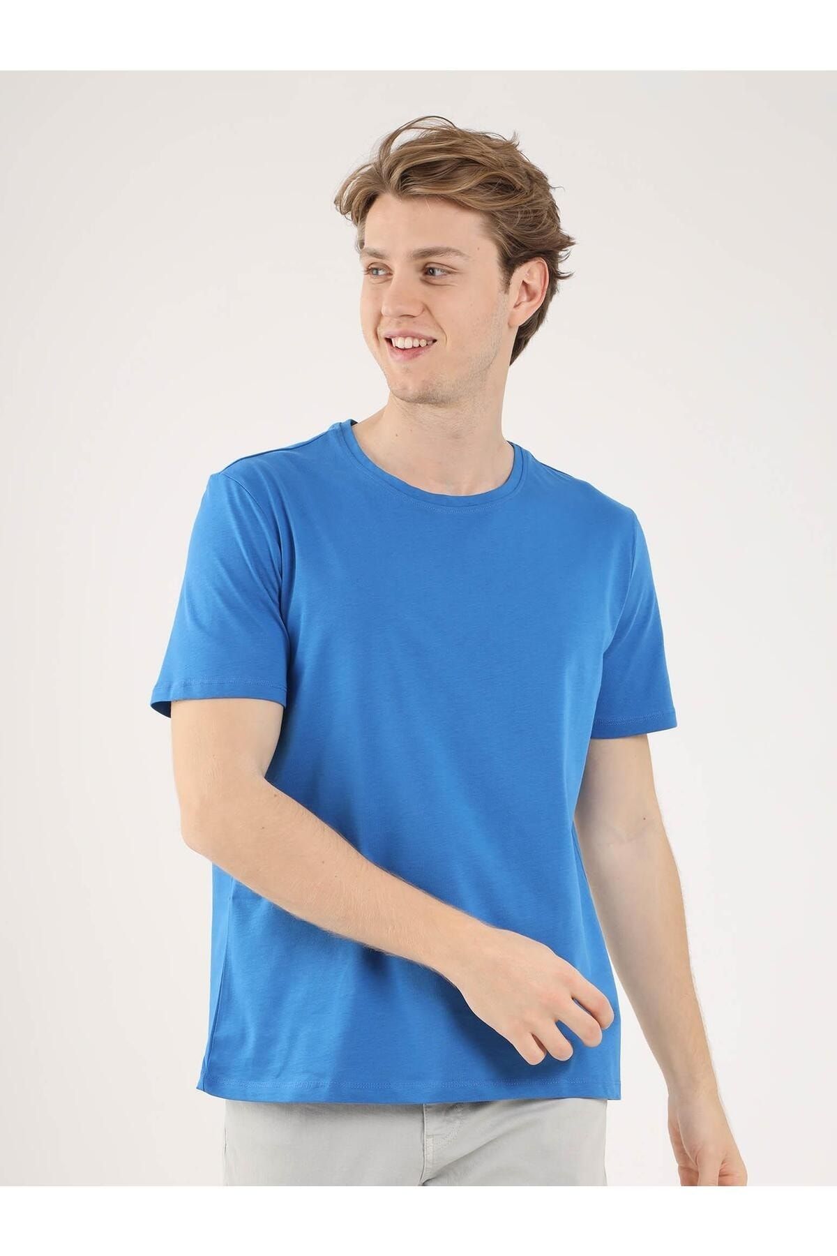 تی شرت مردانه یقه گرد اسلیم فیت آبی دوفی Dufy (برند ترکیه)