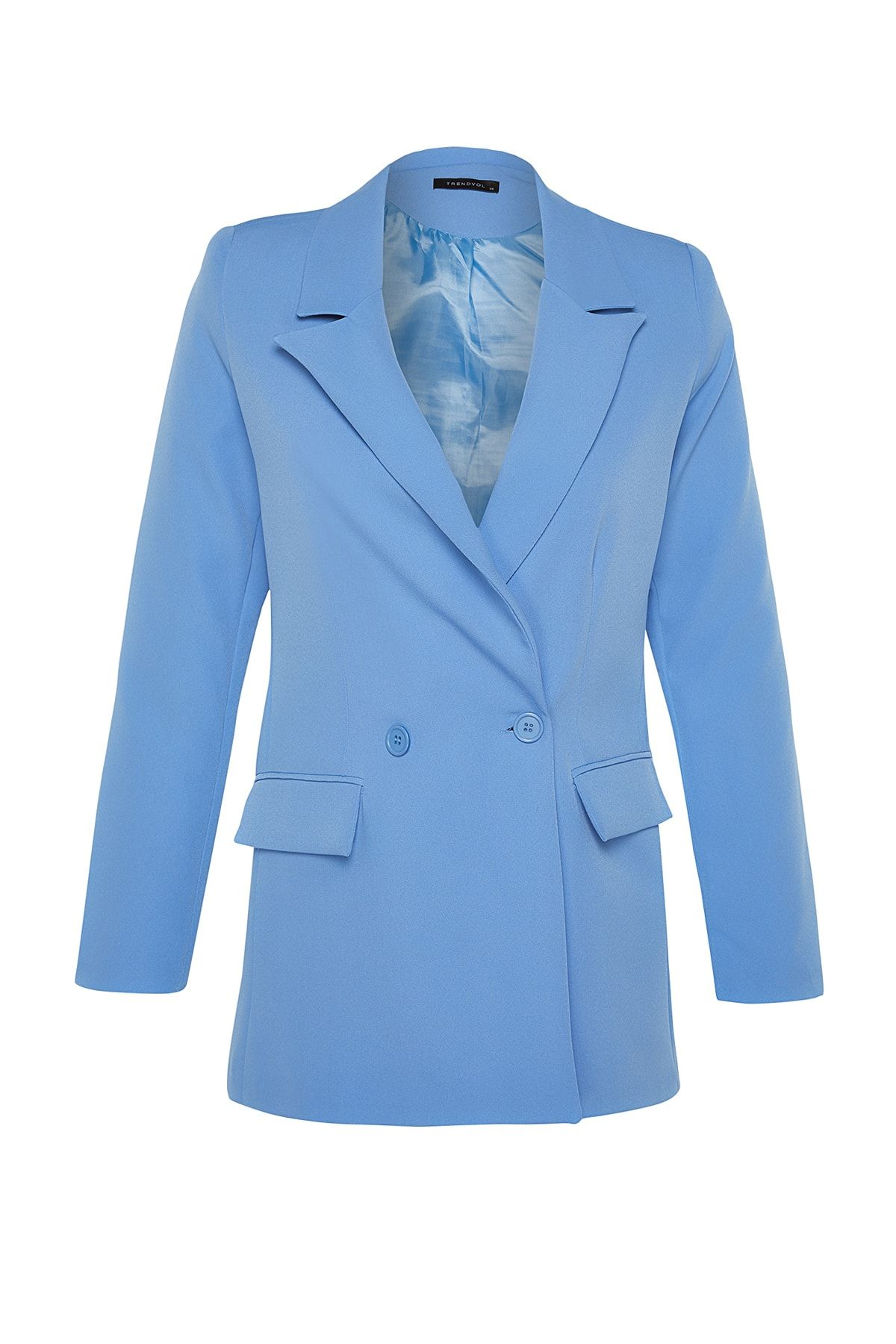 Trendyol Collection-Dunkelblaue, normal gefütterte, zweireihige Blazerjacke aus Webstoff TWOSS20CE0059 7