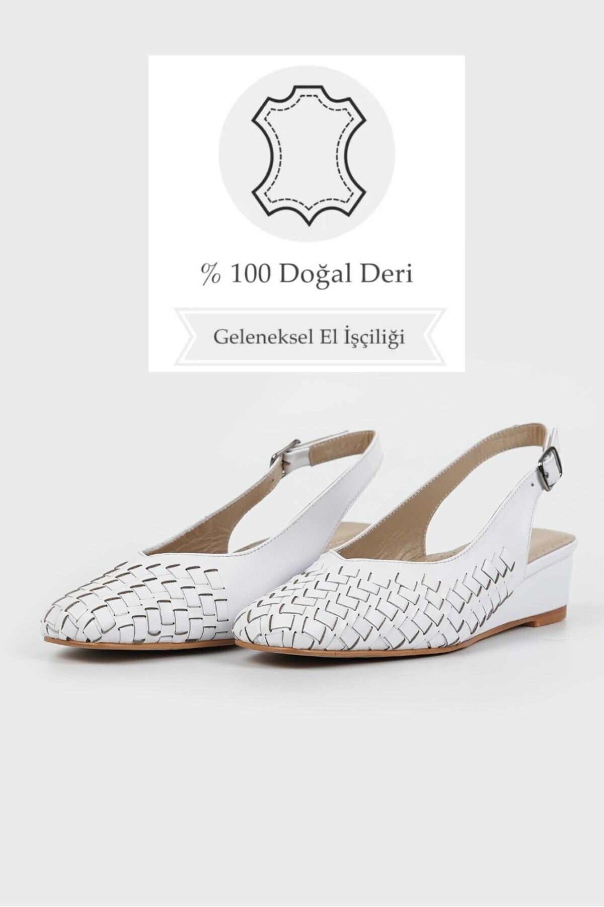 TUNAELLİ KADIN BEYAZ ÖRGÜLÜ HAKİKİ DERİ 35-41-42 NUMARA DOLGU TOPUKLU AYAKKABI görsel 3