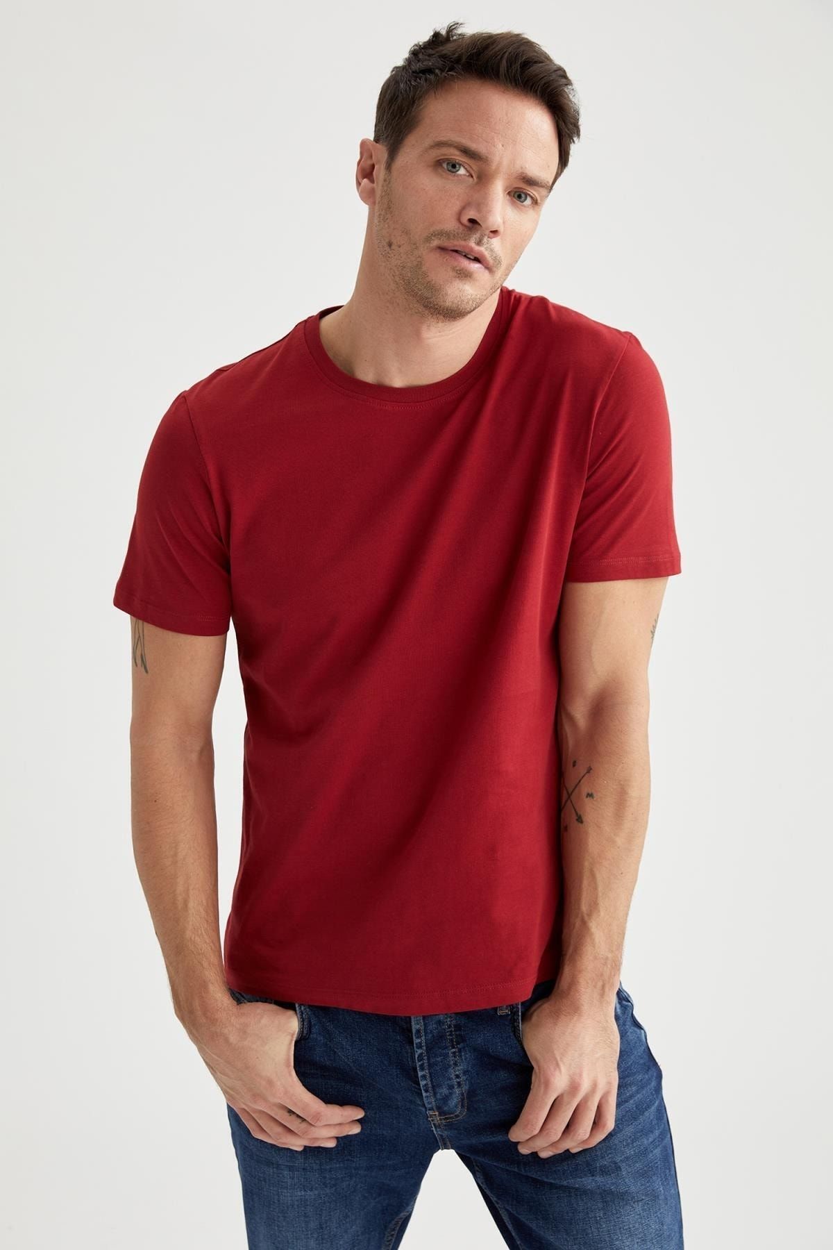 تی شرت آستین کوتاه مردانه رنگ قرمز از برند دفاکتو DeFacto (برند ترکیه)