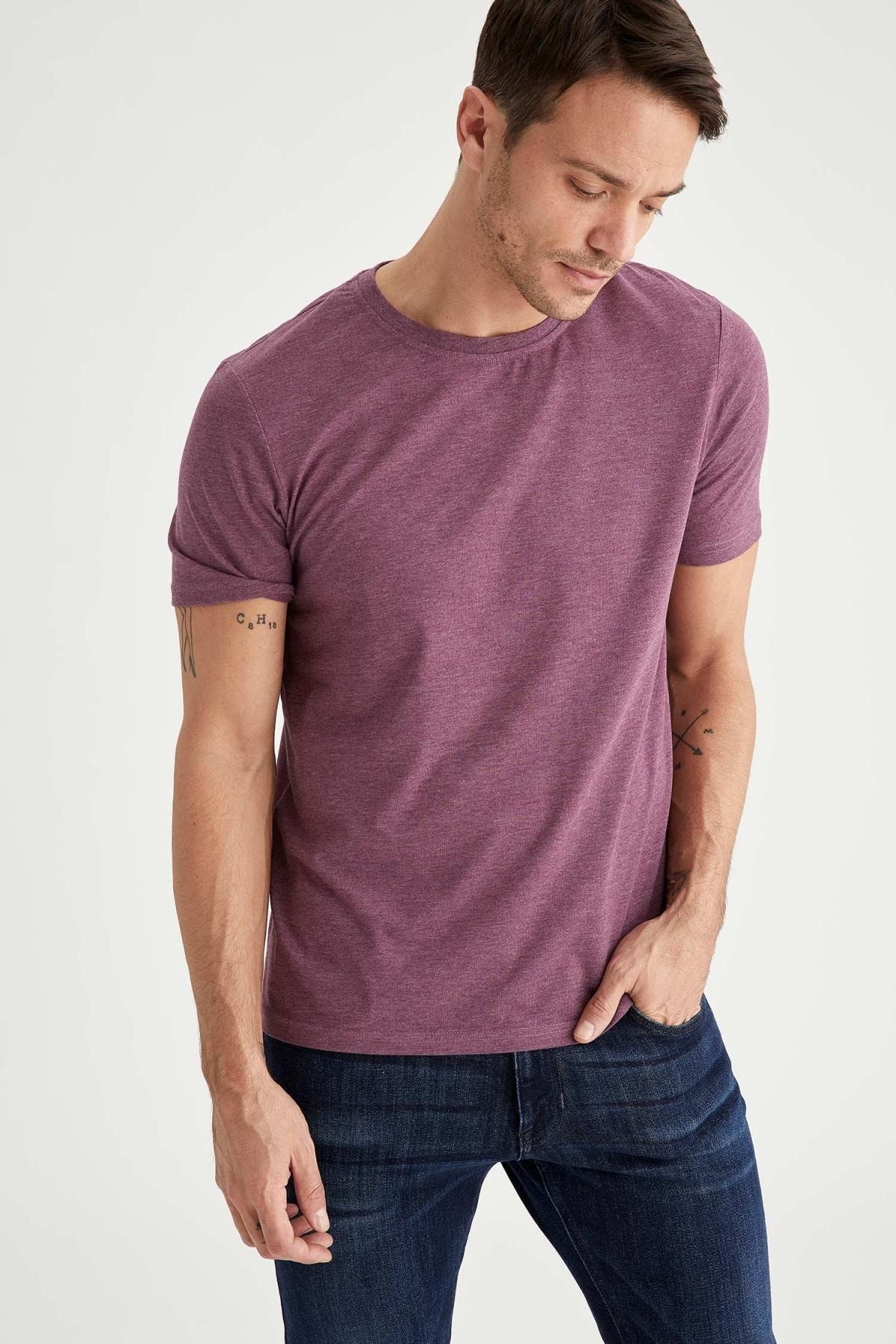 تی شرت آستین کوتاه مردانه رنگ بنفش از برند دفاکتو DeFacto (برند ترکیه)
