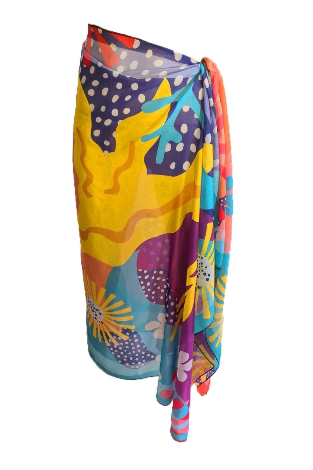 Bolder-Mixed Floral Patterned Pareo Sheer Fabric 4