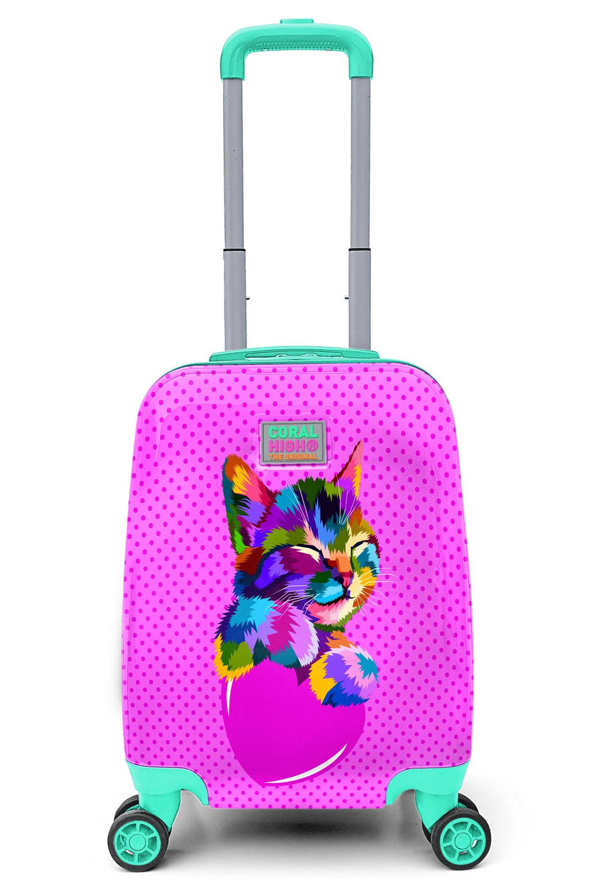 Kids Pink Water Green Cat Patterned Children's Suitcase 16730
