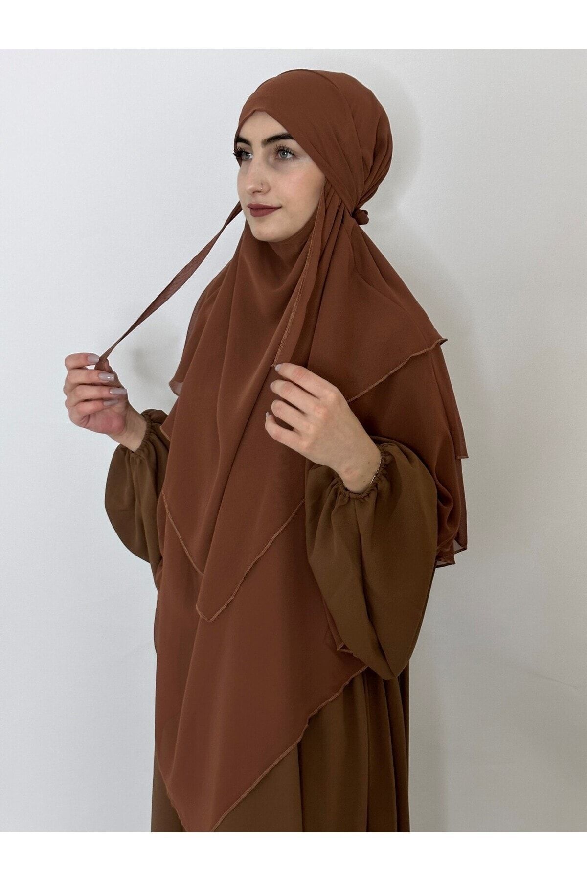 erasra class-Camel Colored 3-Layer Siphon Large Scarf - Peaked and Souffle Khimar 2