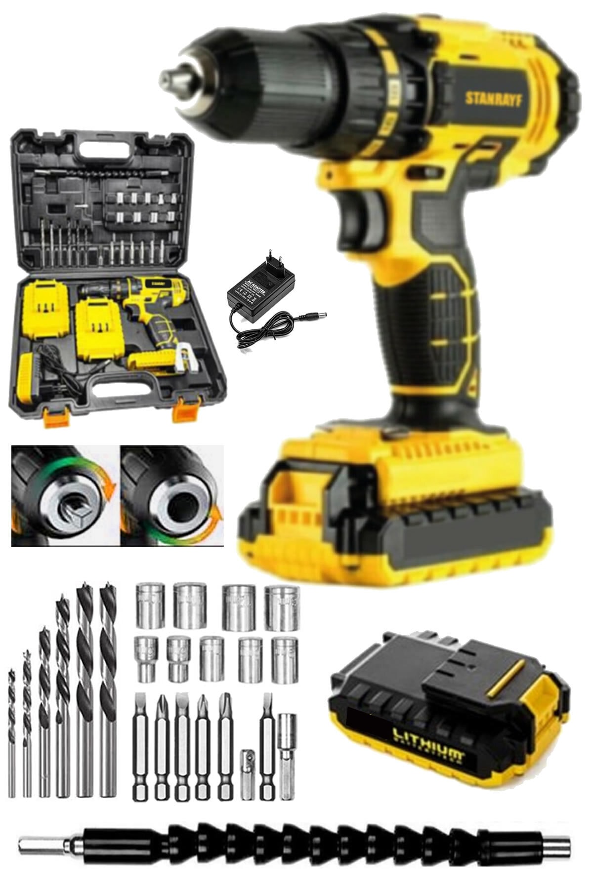 stanrayf Alman Darbeli Coper 98 V 12 Ah Çift Çelik Şanzıman Bakır Sargılı Şarjlı Vidalama Matkap 27 Prç Set