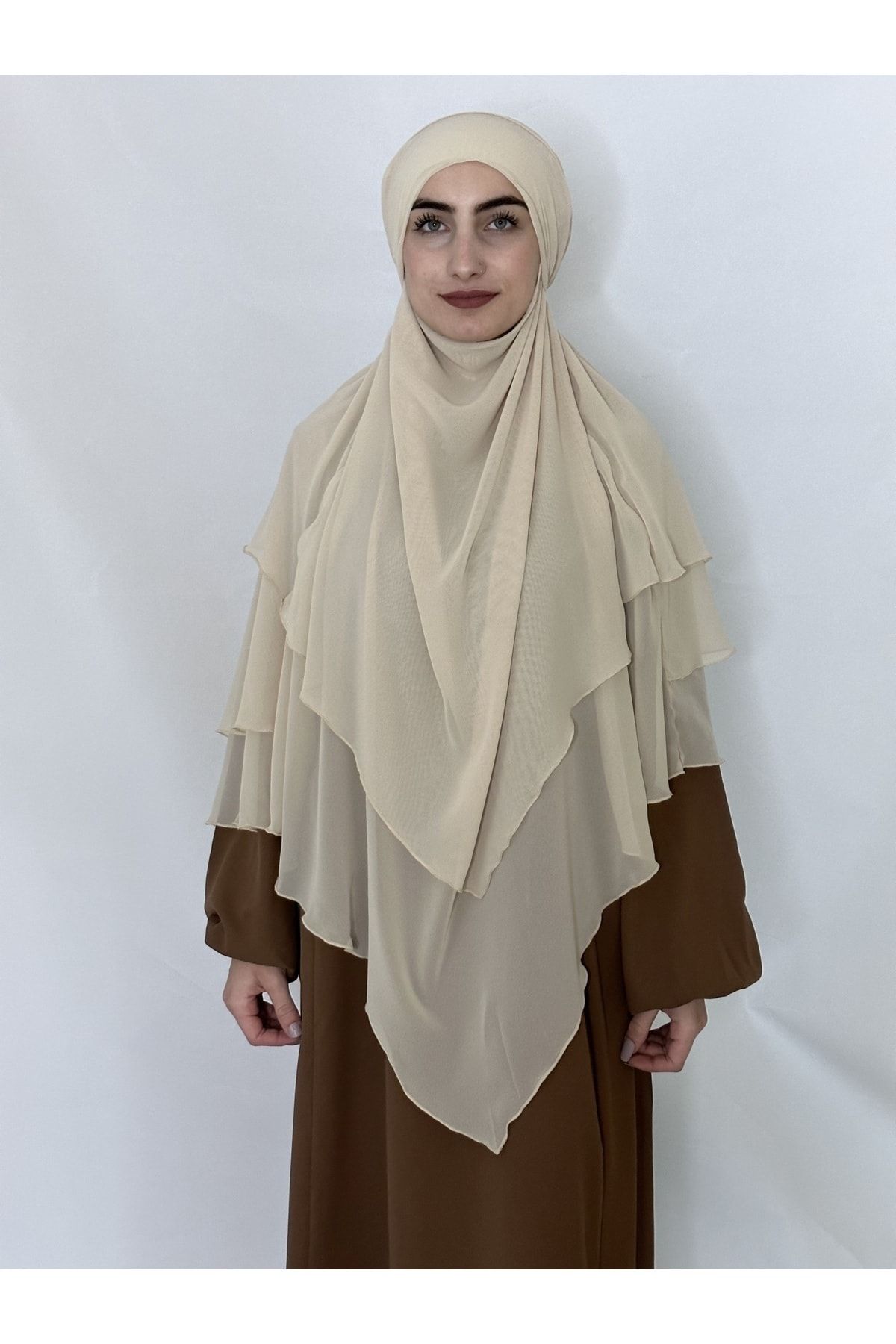 erasra class-Three Layers Ready Made Veil Souffle Khimar Chiffon scarf 4 string cream 5