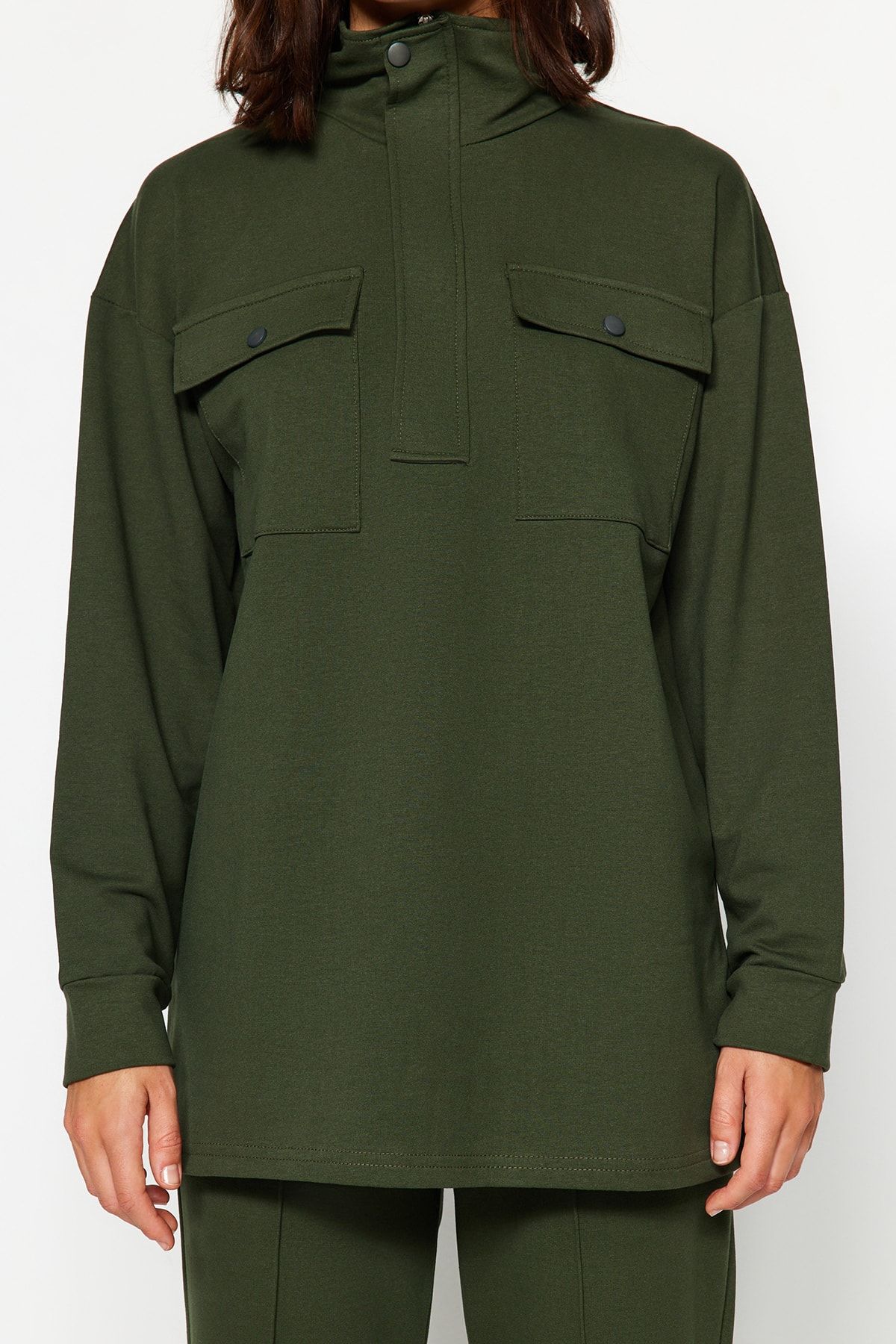 Trendyol Modest-Set de trening tricotat cu buzunar verde TCTAW23EN00032 2