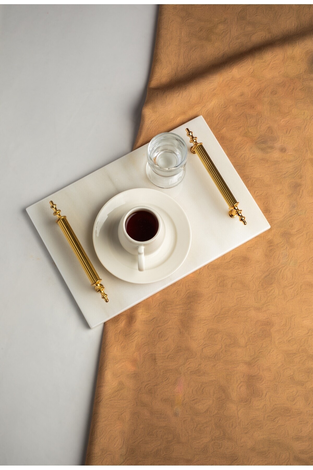 Marble Grooming Coffee Tray Coffee Cup , Metal Profile Handle