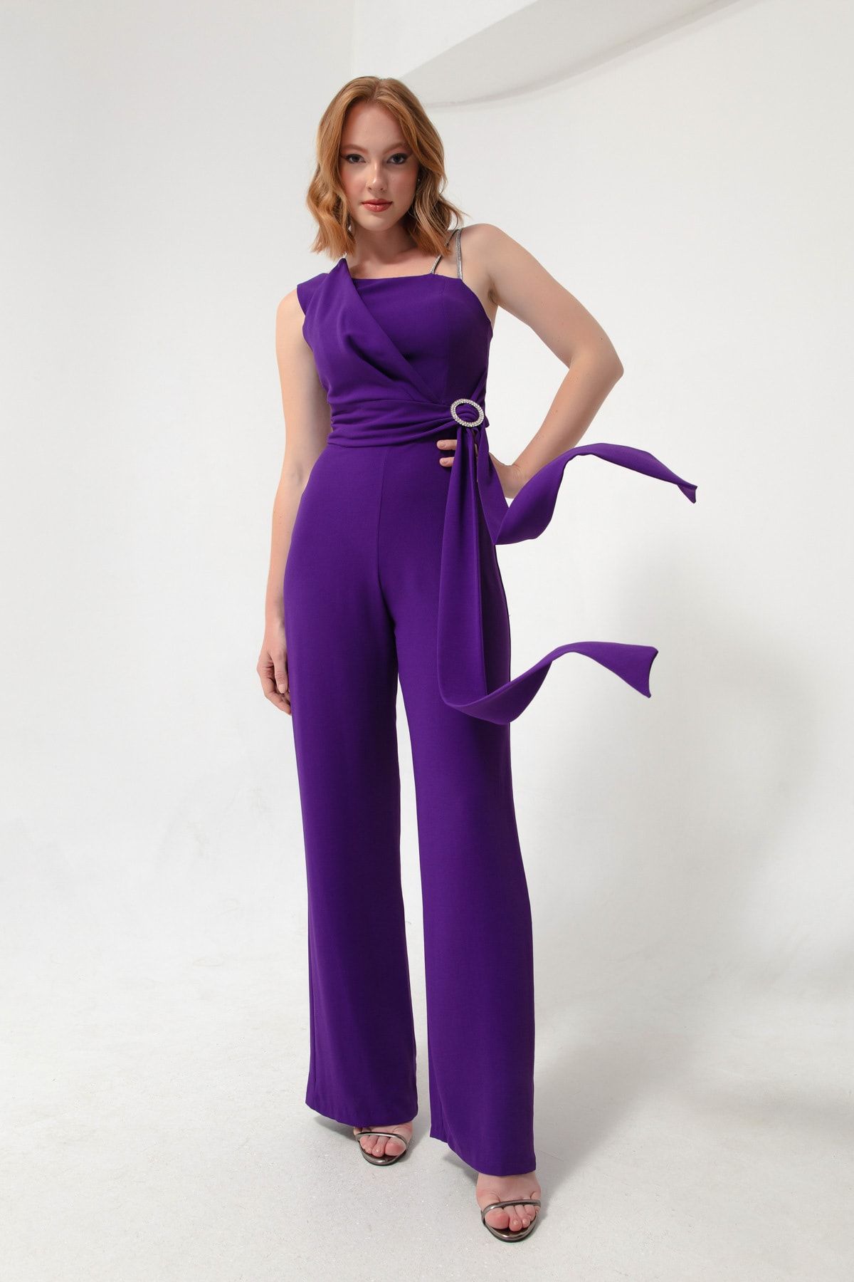 Purple jumpsuit with sleeves sales