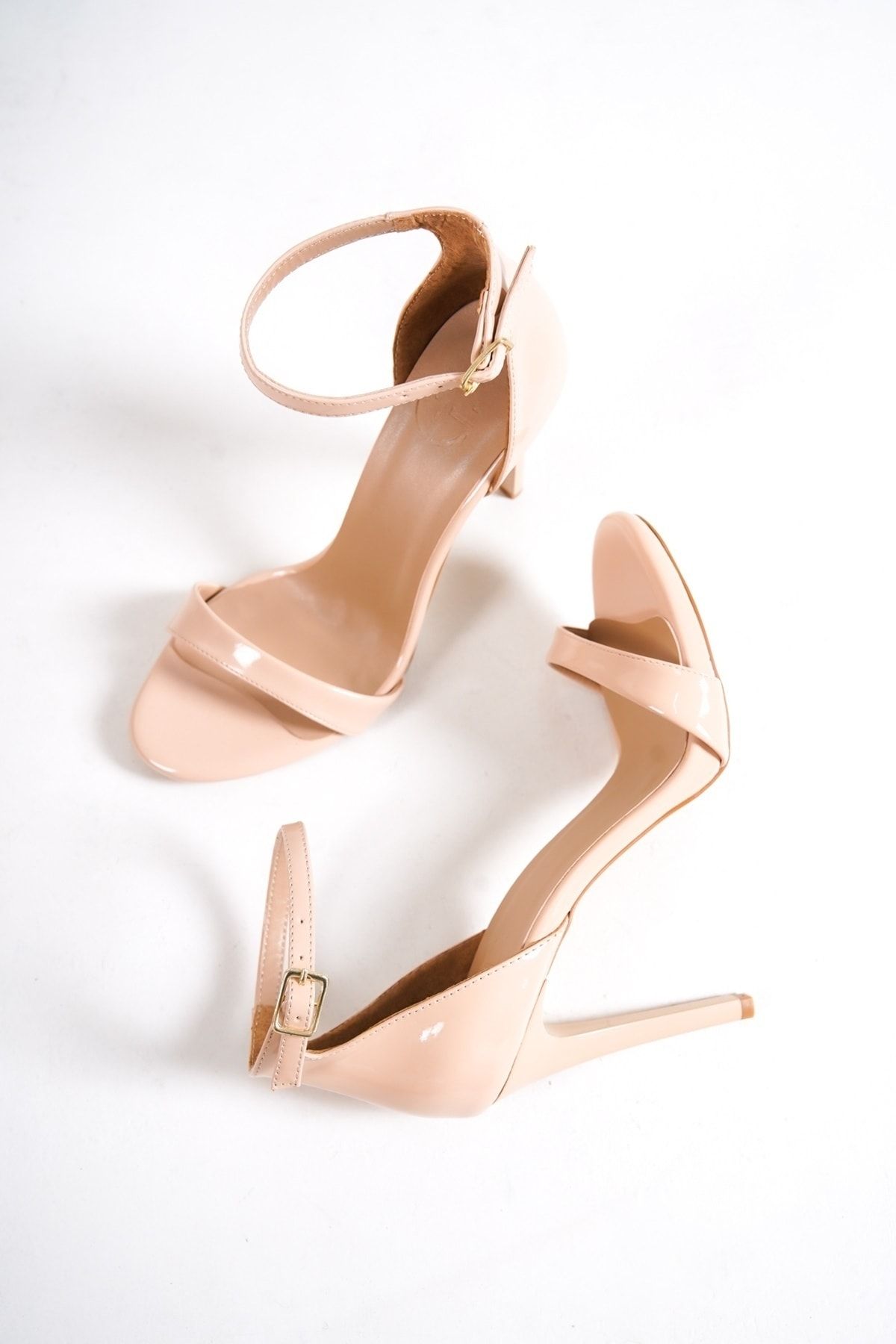 Modabuymus-Pirlx Tan Patent Leather Single Strap Thin Platform Heeled Shoes 1