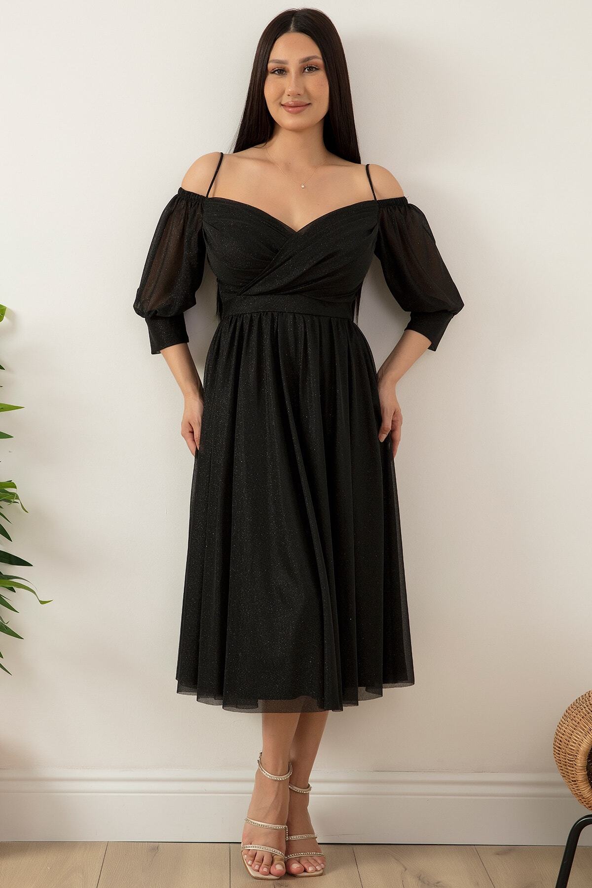 PULLIMM-Balloon Sleeve Midiboy Tulle Evening Dress 39626 4