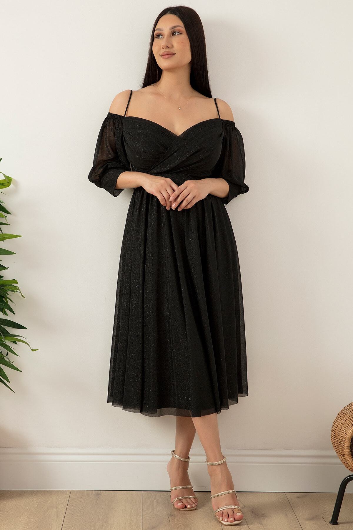 PULLIMM-Balloon Sleeve Midiboy Tulle Evening Dress 39626 5