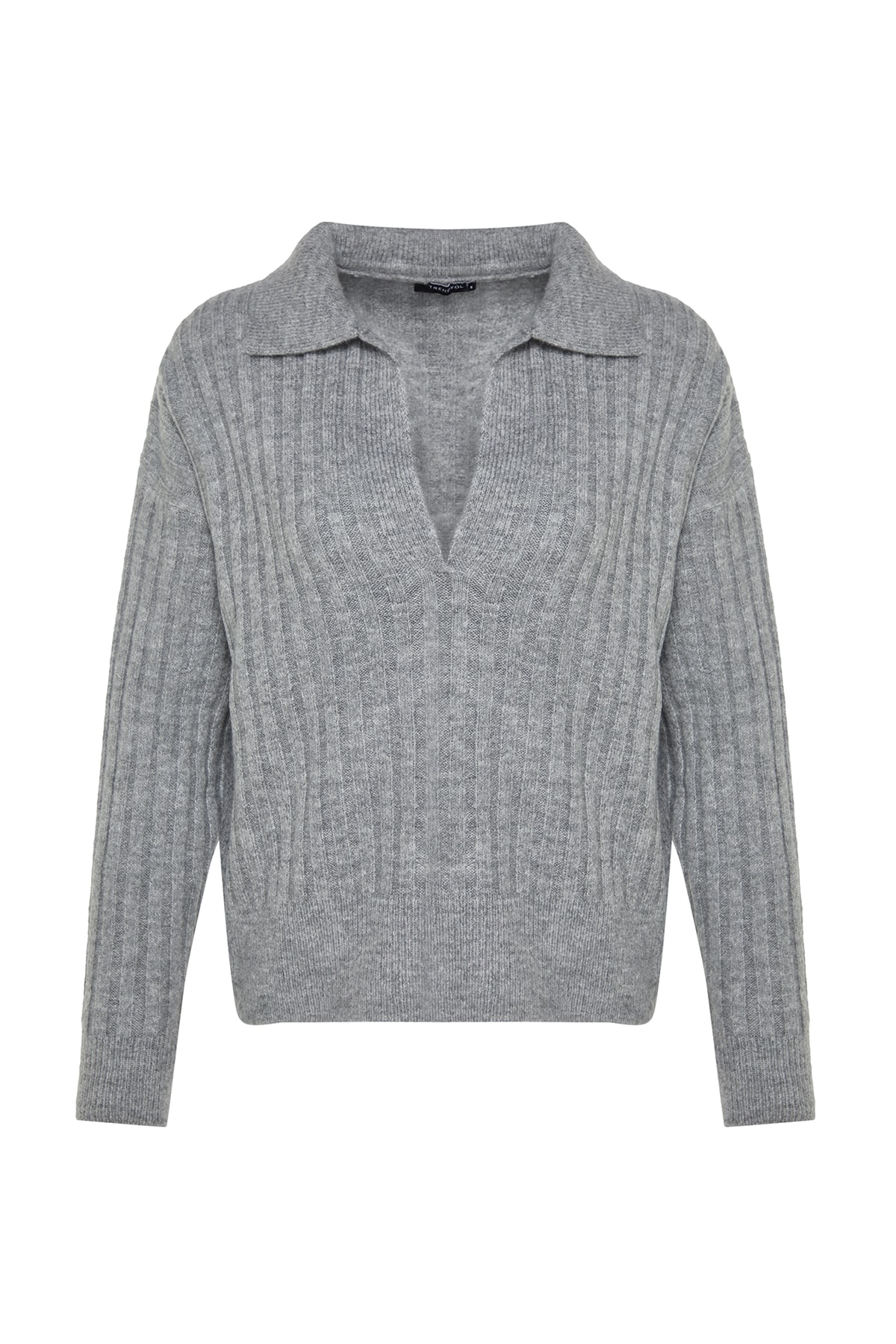 Trendyolmilla  Gri Yumuşak Dokulu Polo Yaka Triko Kazak TWOAW24KZ00678 - Görsel 6