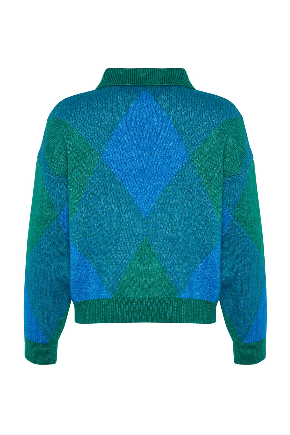 Trendyolmilla  Yeşil Geniş Kalıp Polo Yaka Baklava Desenli Triko Kazak TWOAW24KZ00713 - Görsel 8