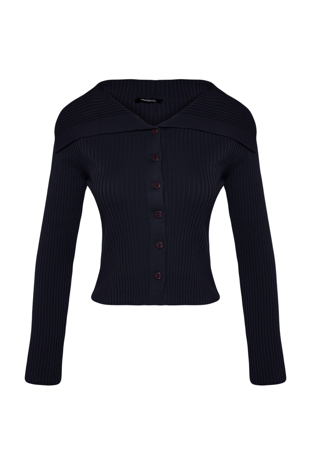 Trendyolmilla  Lacivert Crop Devrik Yaka Triko Hırka TWOAW24HI00284 - Görsel 6