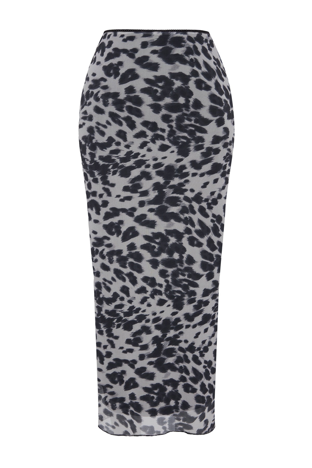 Trendyolmilla  Siyah Bel Detaylı Baskılı Esnek Tül Maxi Örme Etek TWOAW24ET00124 - Görsel 8