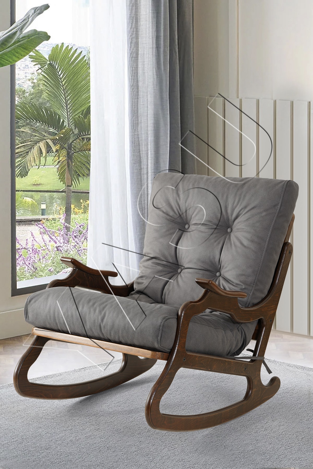 ROCKING ROCKING ARMCHAIR ANTHRACITE WOODEN FATHER BREASTFEEDING BOOK TV CHAIR SOFA ARMCHAIR NUBUCK