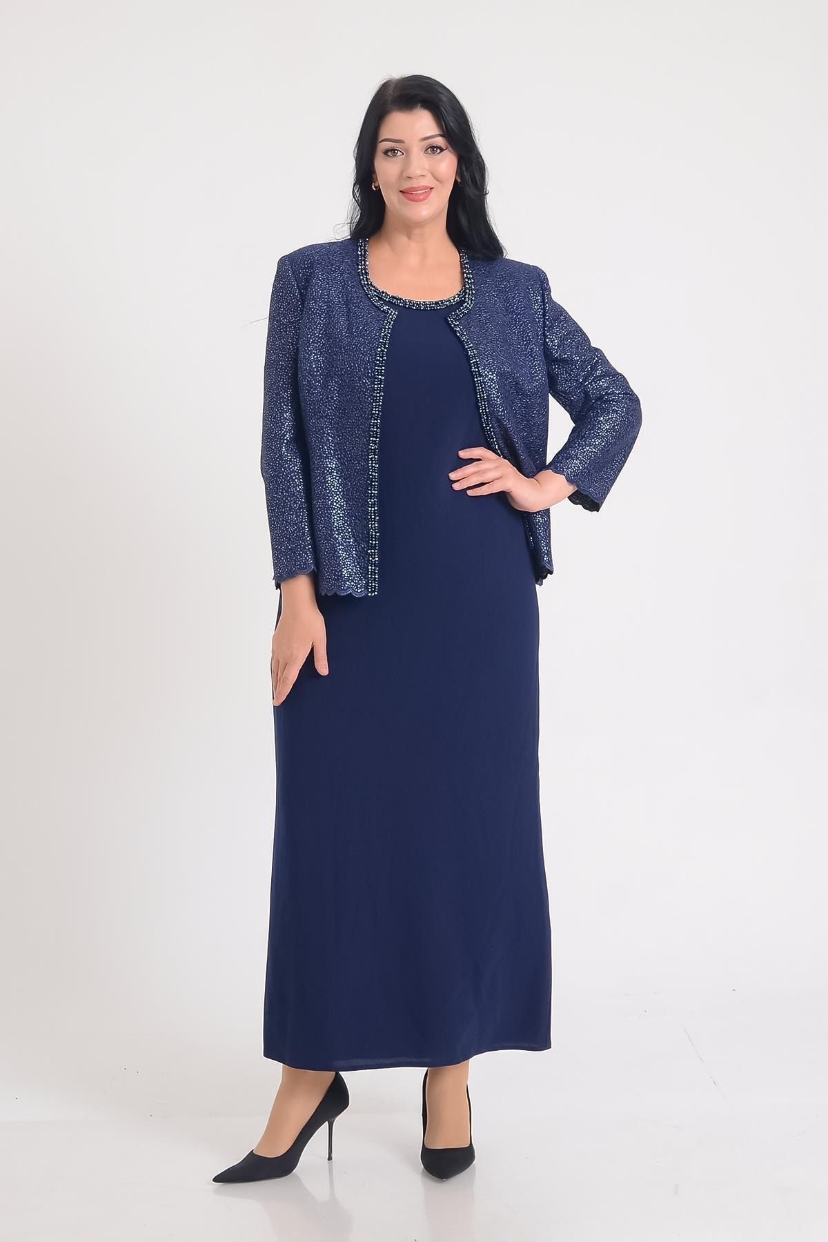 Navy Blue Plus Size Evening Dress Set