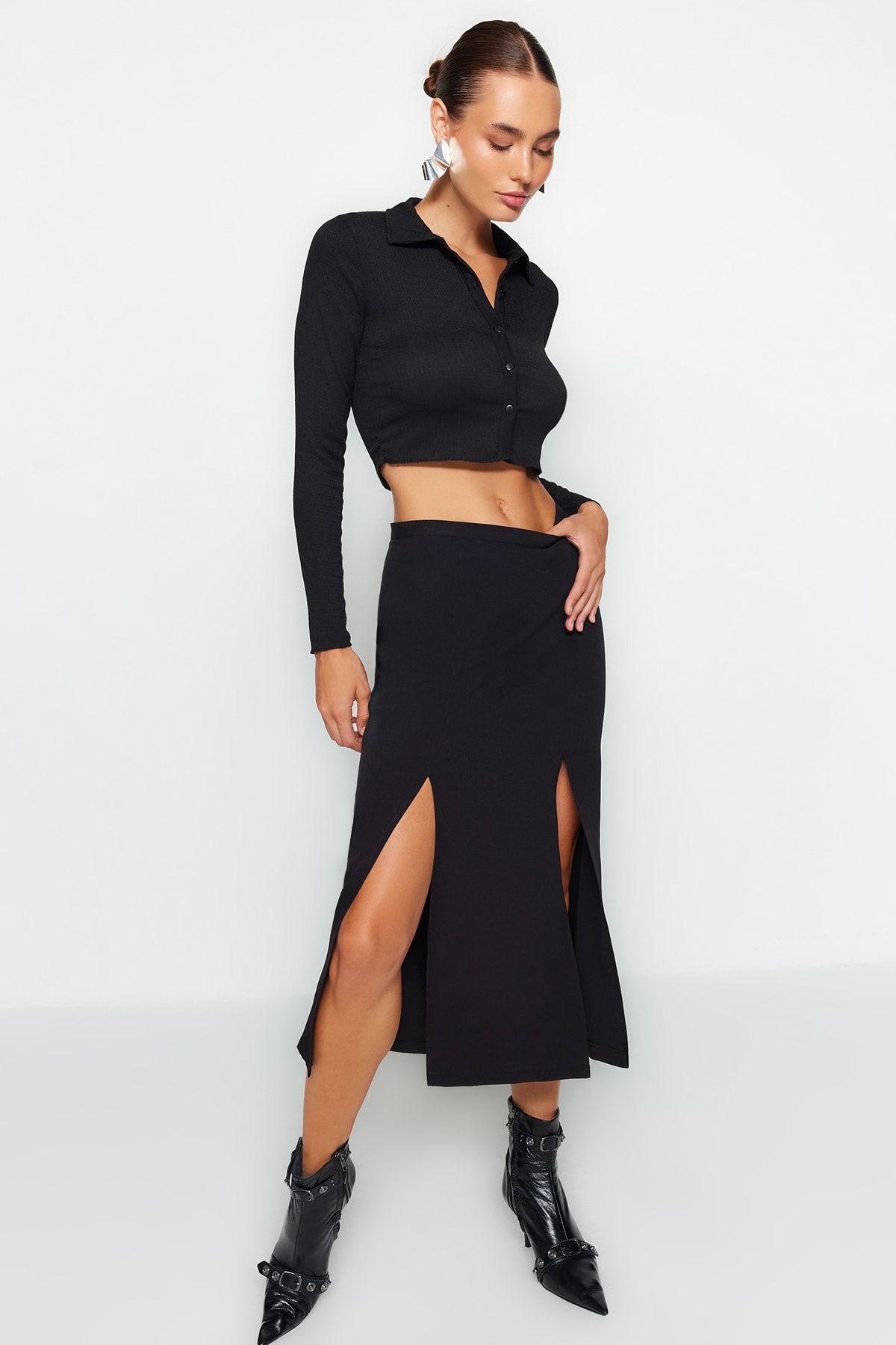 Double slit hot sale midi skirt