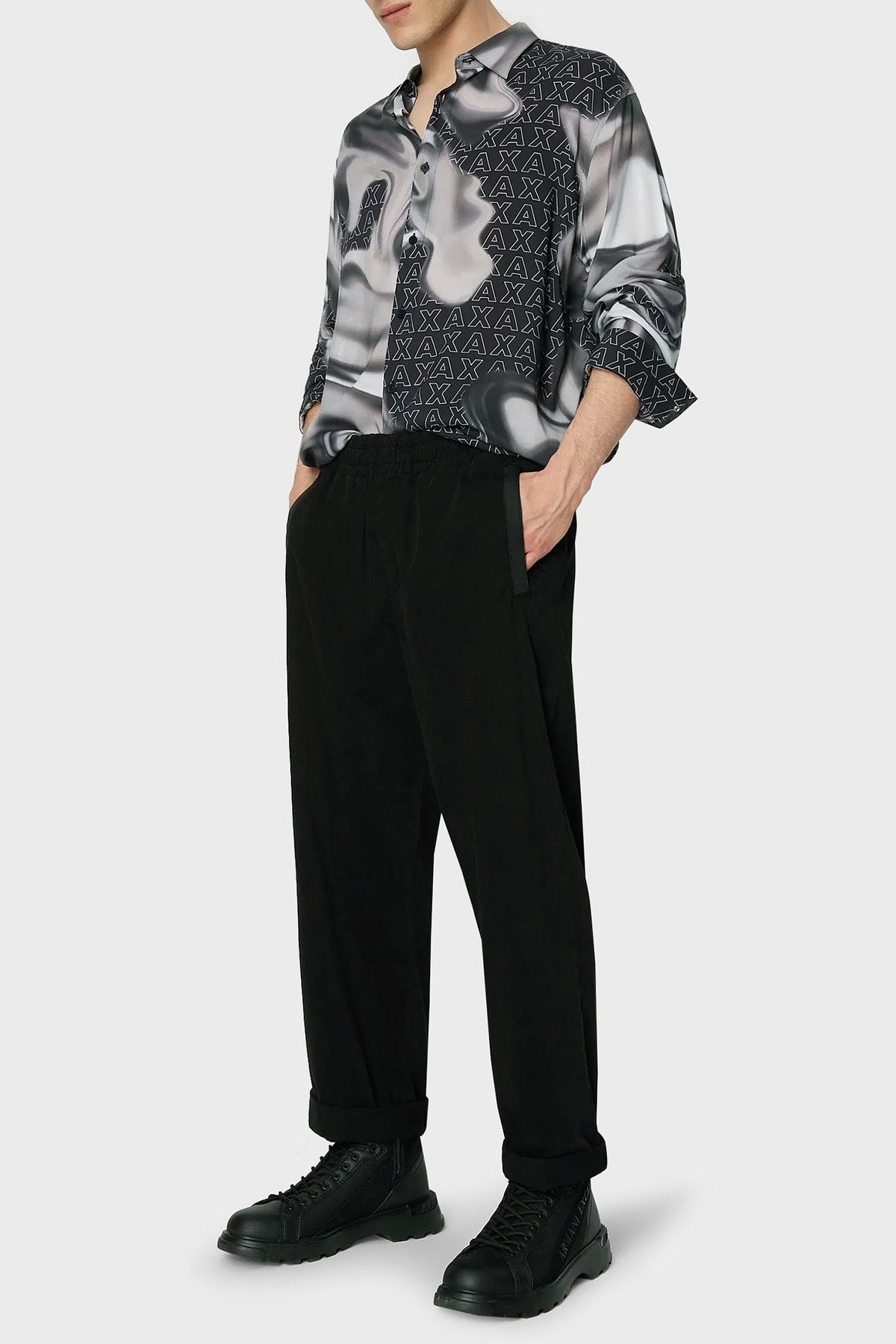 پیراهن / بلوز دکمه دار مشکی مردانه آرم طرح 6rzc10 ZnRNZ 22BS Armani Exchange