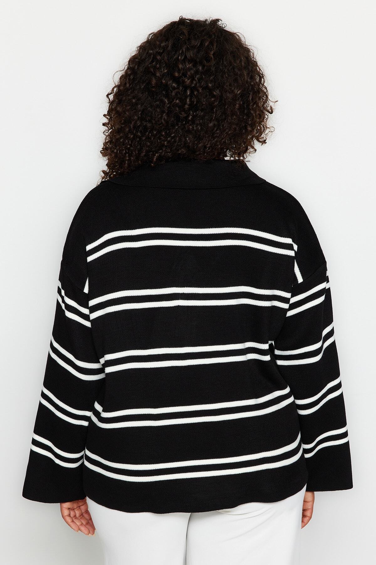 Trendyol Curve-Pulover din tricotaje cu dungi negre TBBAW24AN00013 5