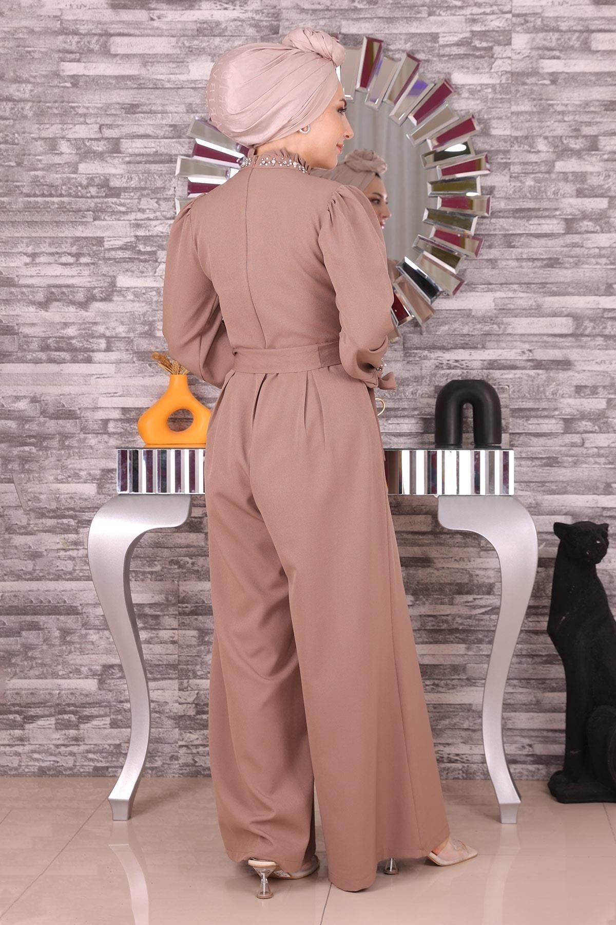 Modamihram-Pearl részletes jumpsuit ruha Mink 19152 5