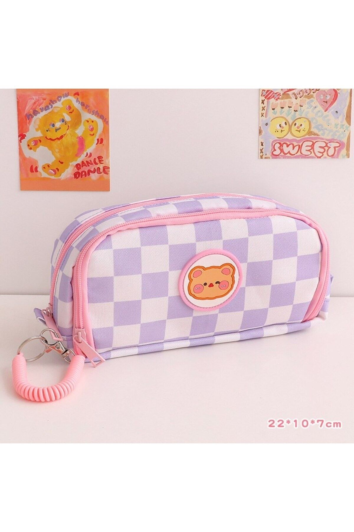 SYNOPE-Lilac Figured Pencil Case - School Bag and Cosmetic Bag with Teddy Bear for Kids 2