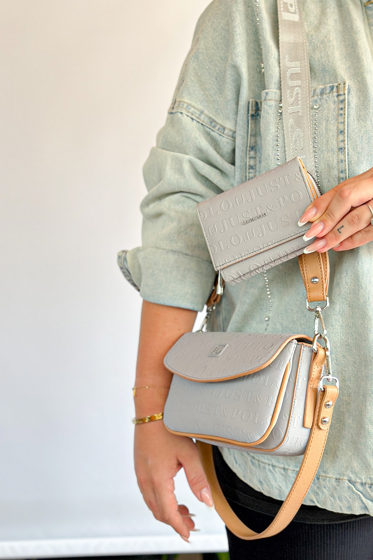 Small 2 Strap Casual Women's Crossbody Shoulder Bag 4086 GREY OUTFIT