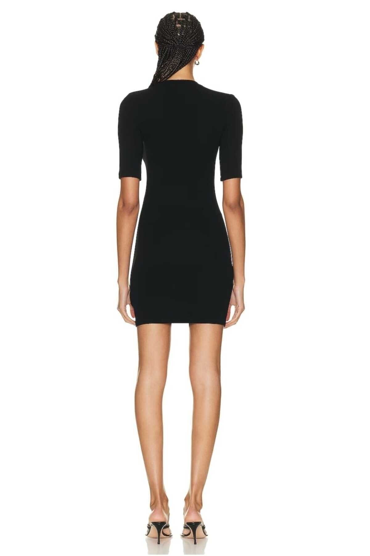 Zagrep-Women's black Crew Neck Short Sleeve Silk Jersey Lined Mini Dress 3
