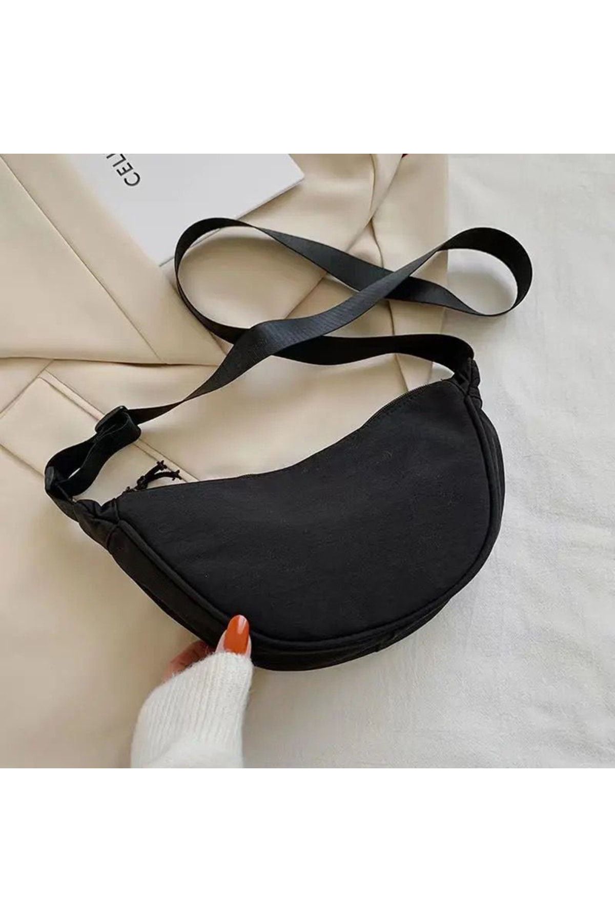 K stebek Black Half Moon Adjustable Crossbody Bag Trendyol