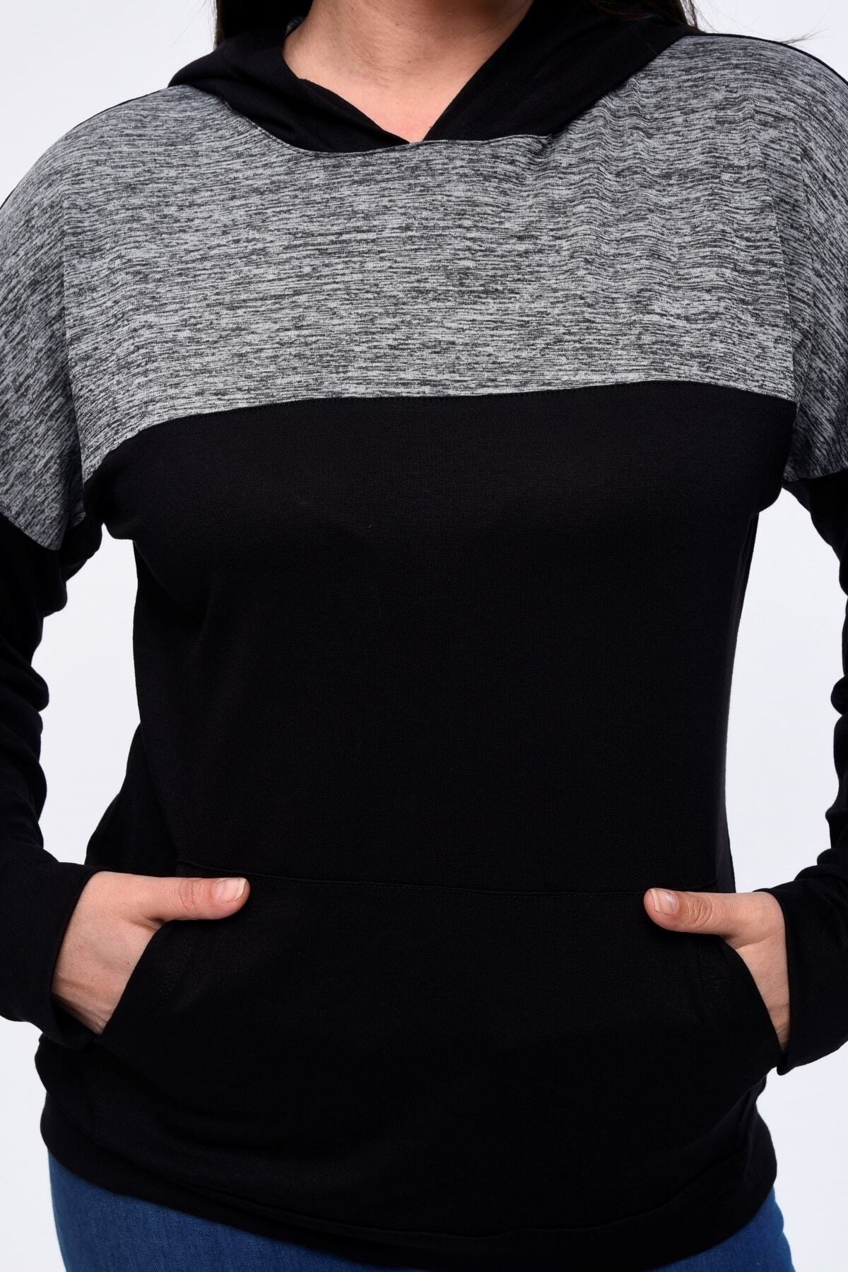 Curvy Trend-Φούτερ με κουκούλα σε μεγάλο μέγεθος Roba Grey Melange Garni 3