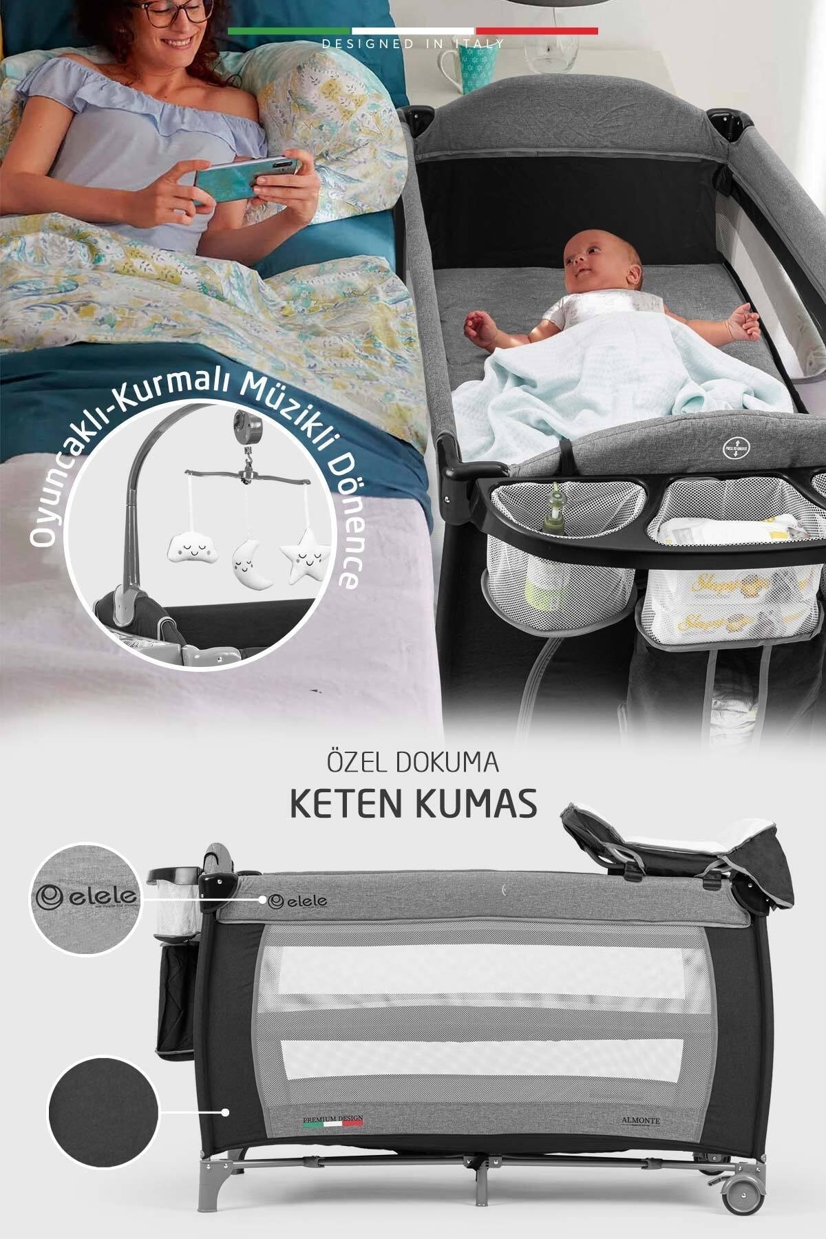 Elele Almonte Oyun Parkı Park Yatak XL 70x120 cm Siyah-Gri fotoğrafı 4 (önizleme)