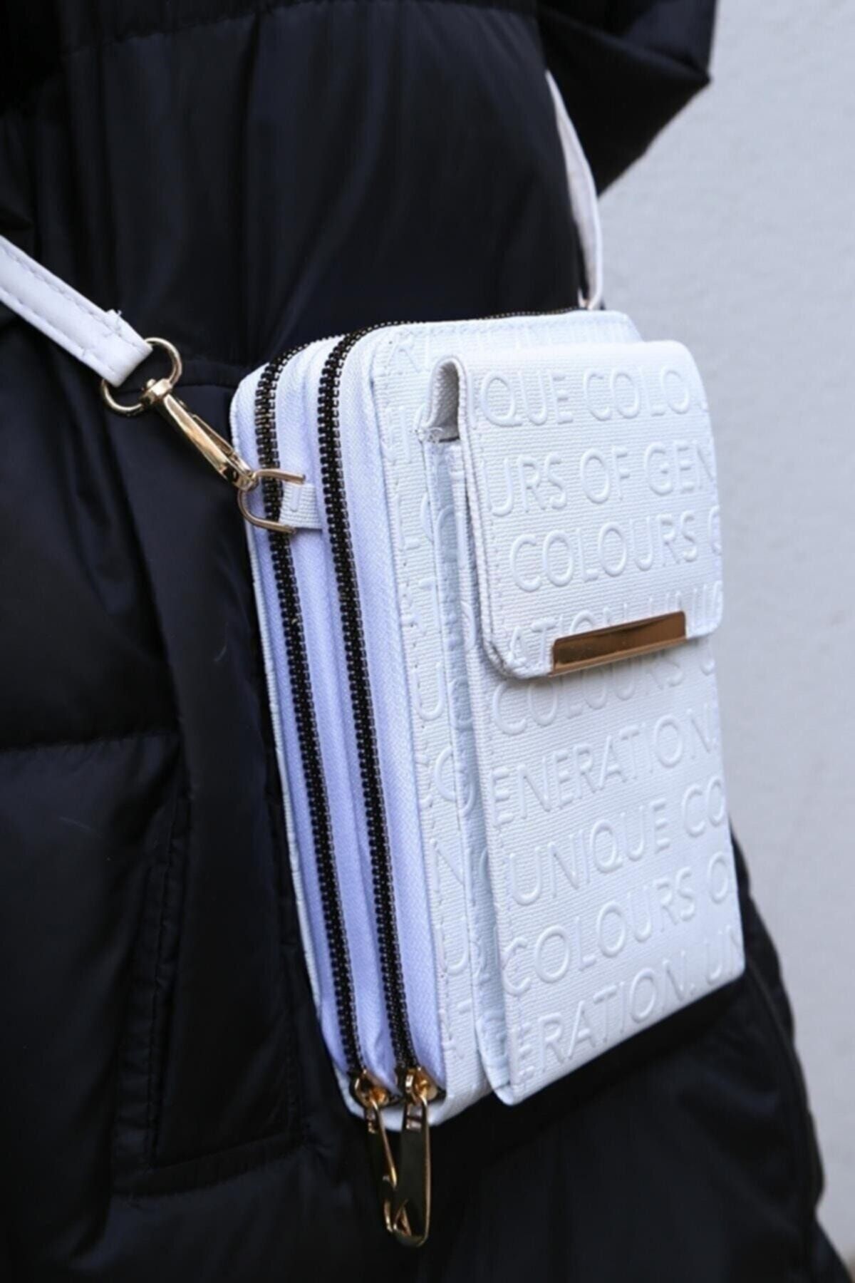 PEKMODA Women s White Print Patterned Crossbody Wallet Bag with