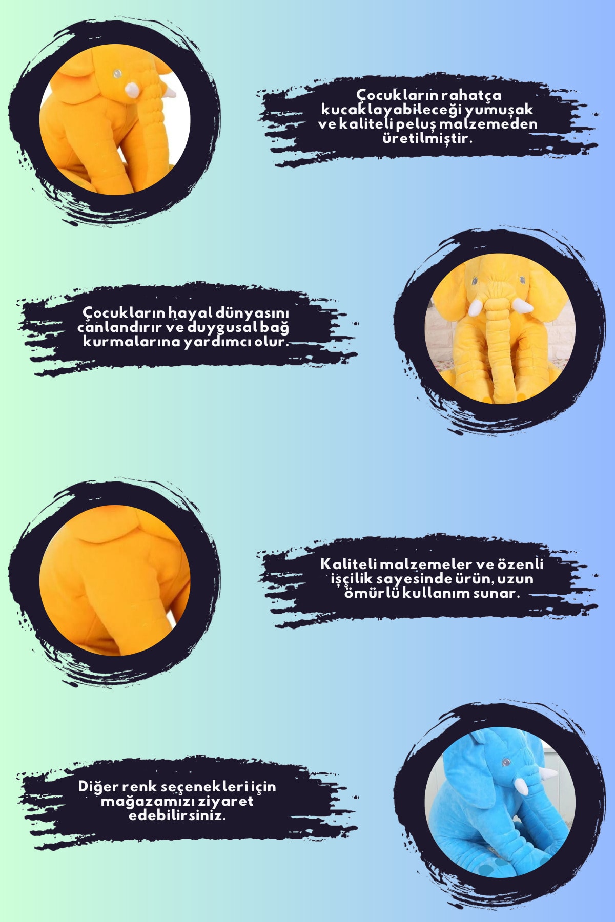 BabyModa Uyku Arkadaşım Sarı Renk Peluş Oyuncak Uyku Fili 95 Cm fotoğrafı 2 (önizleme)