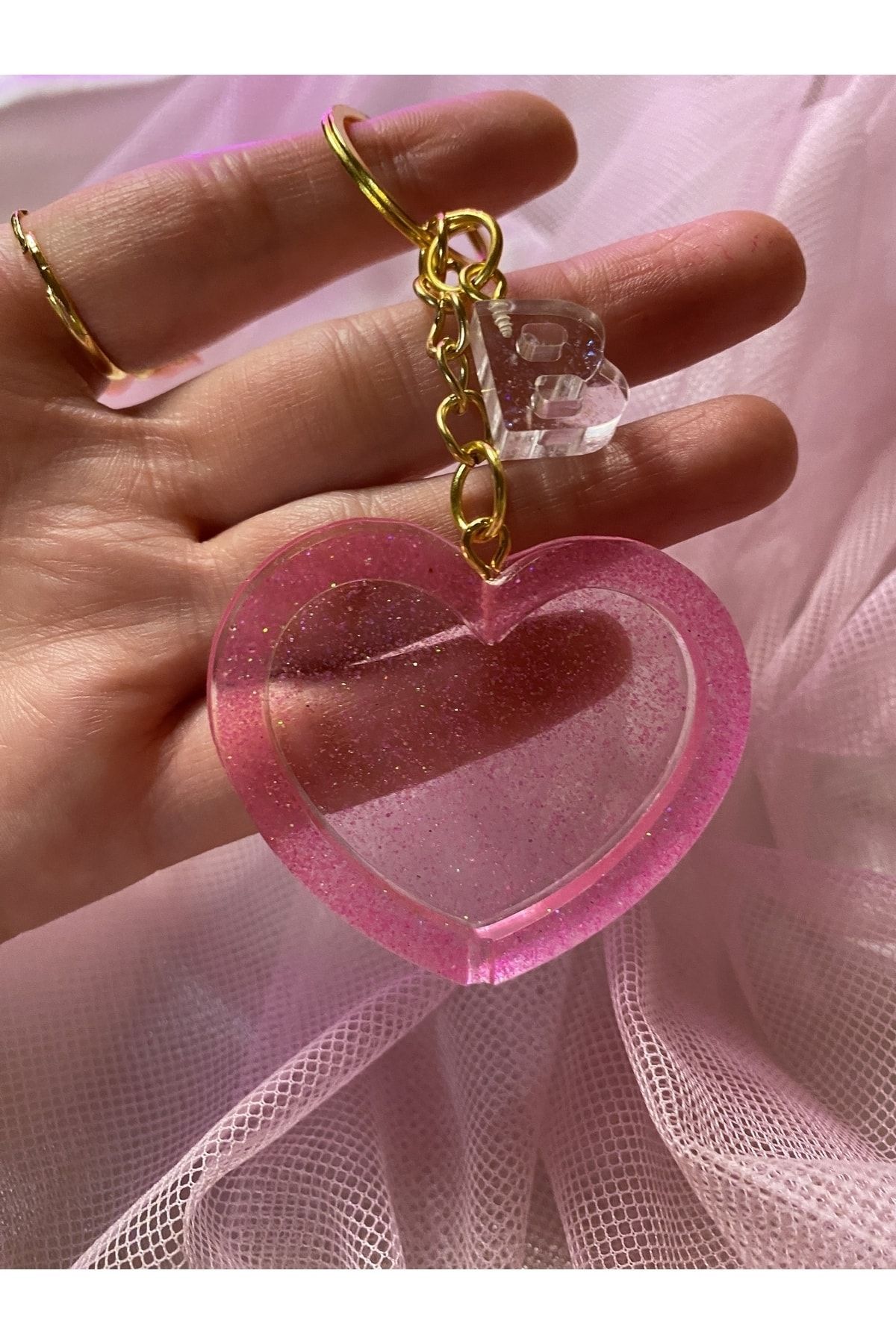 TATLIŞ-model handmade epoxy heart keychain, 1 piece, 2