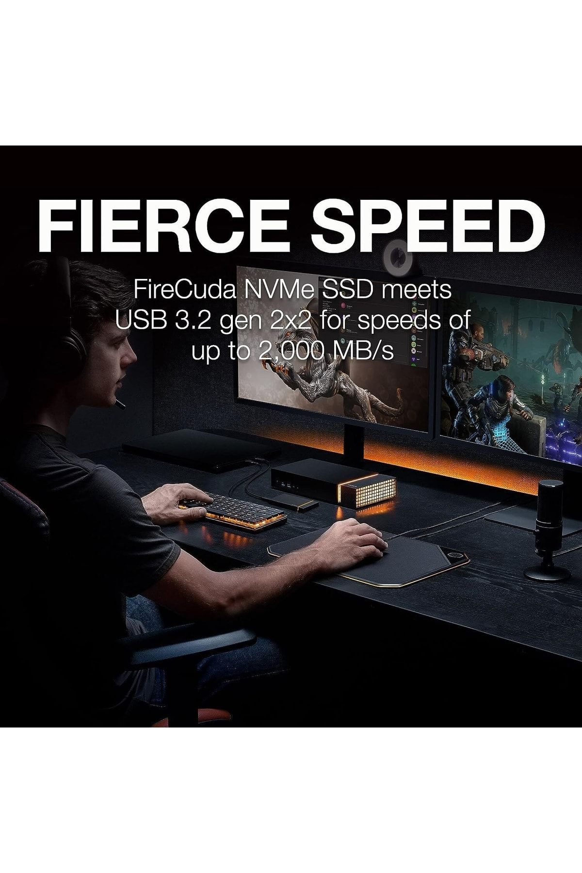 Seagate-قرص صلب 2 تيرابايت Firecuda USB 3.1 Type-c أسود محمول SSD 5