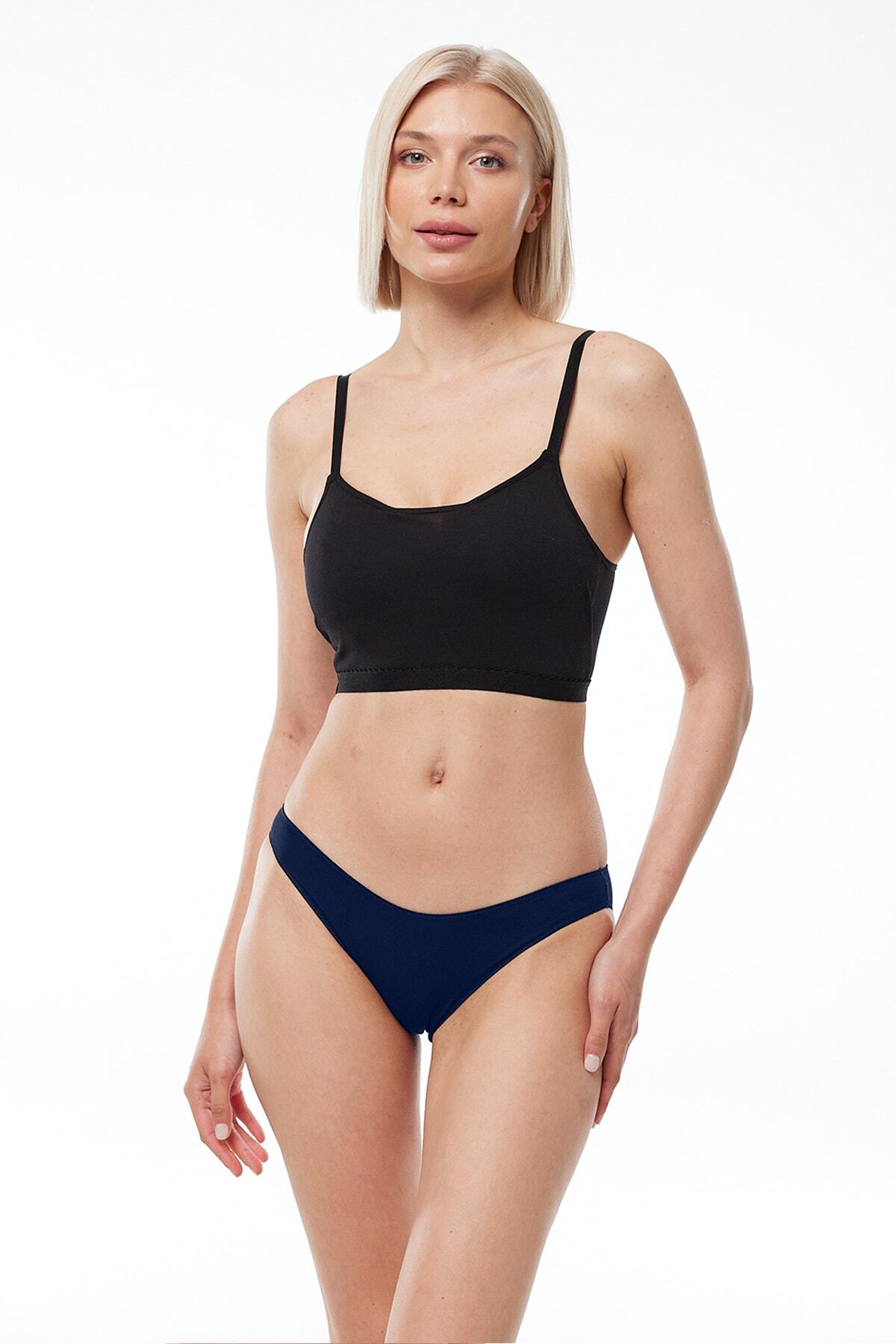 Malabadi-Women's Black Ecru Navy Blue 6 Pack Modal Low Waist Slip Panties 183 7
