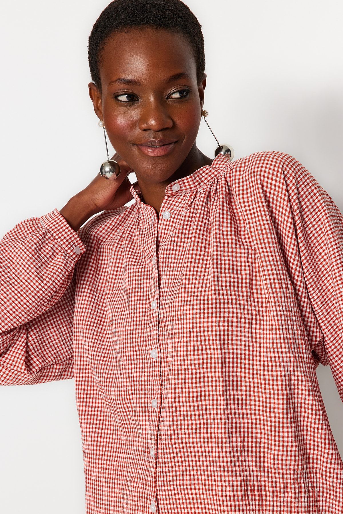 Orange gingham shirt best sale womens
