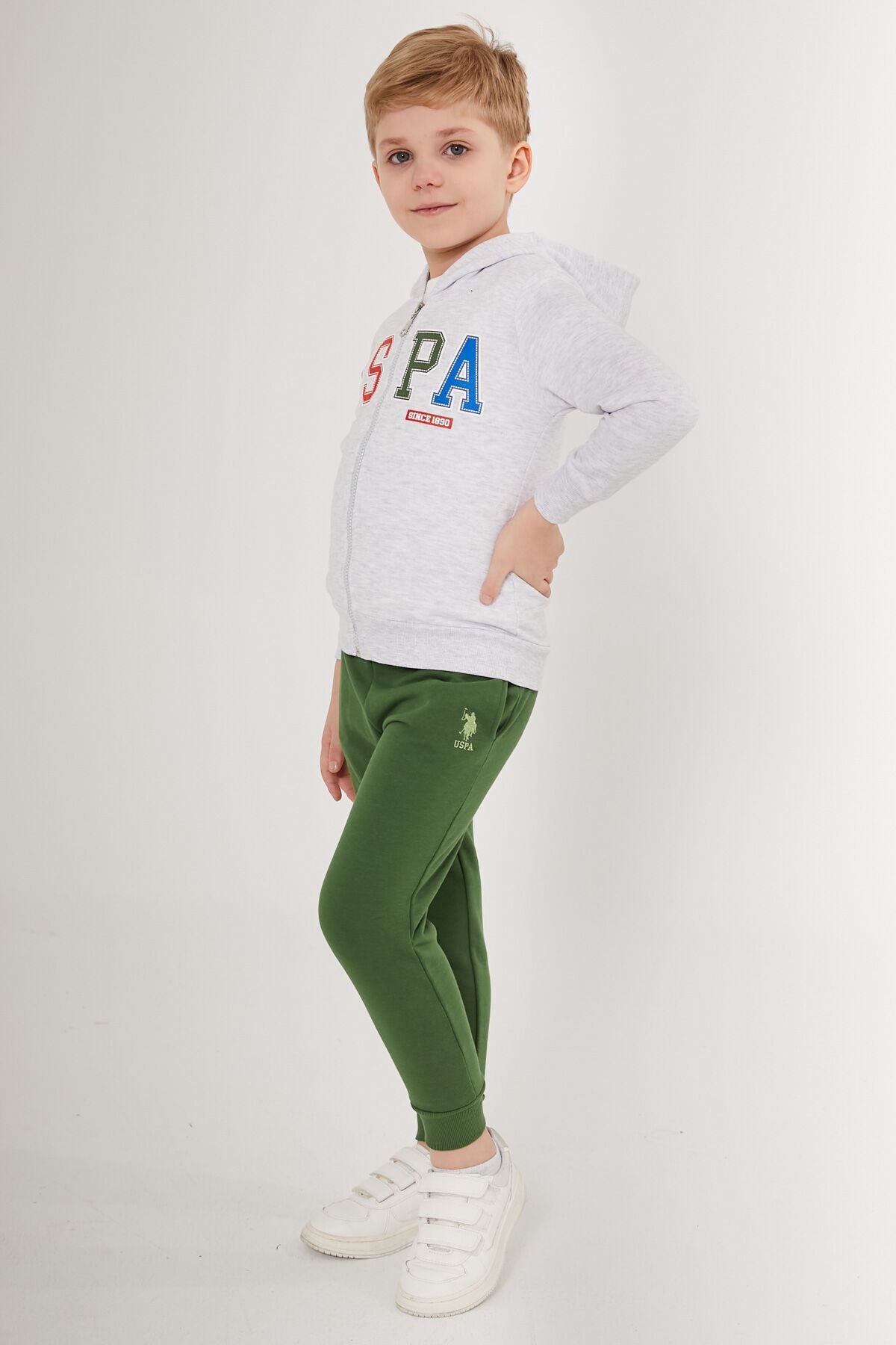 Polo BASE. Polo Assn Originals White Green Boys Tracksuit Set