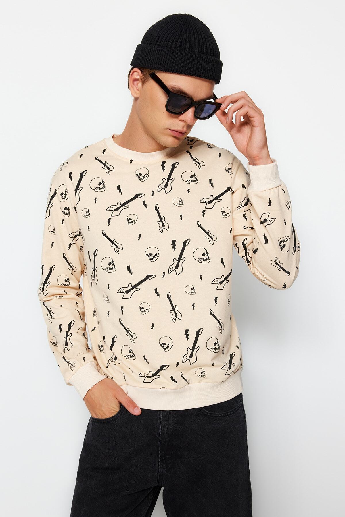 TRENDYOL MAN Taş Erkek Regular/Normal Kesim Bisiklet Yaka Sweatshirt TMNAW22SW0364
