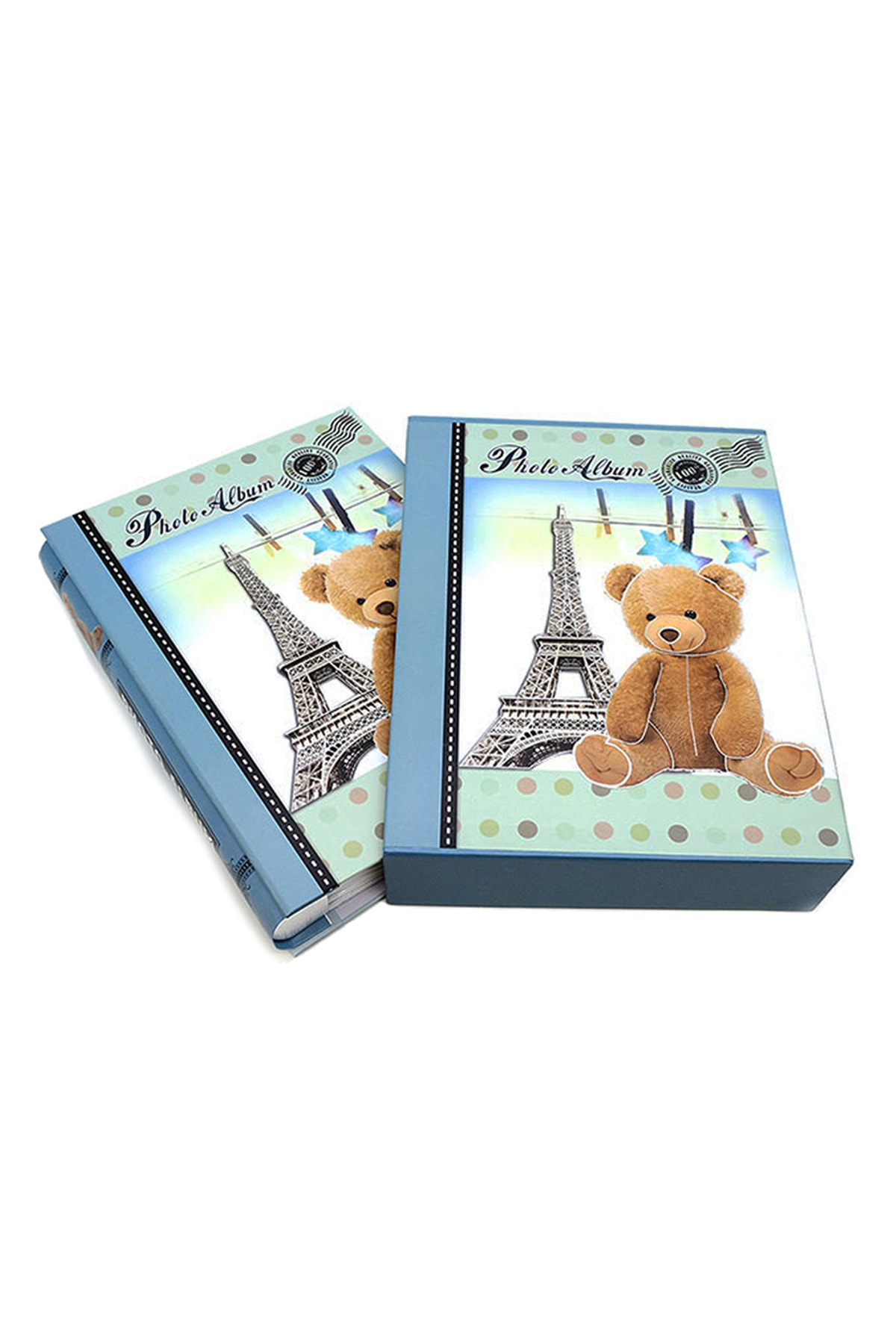 FOTOBASKICI Baby Photo Album with Teddy Bear Figure Blue 200 Pieces