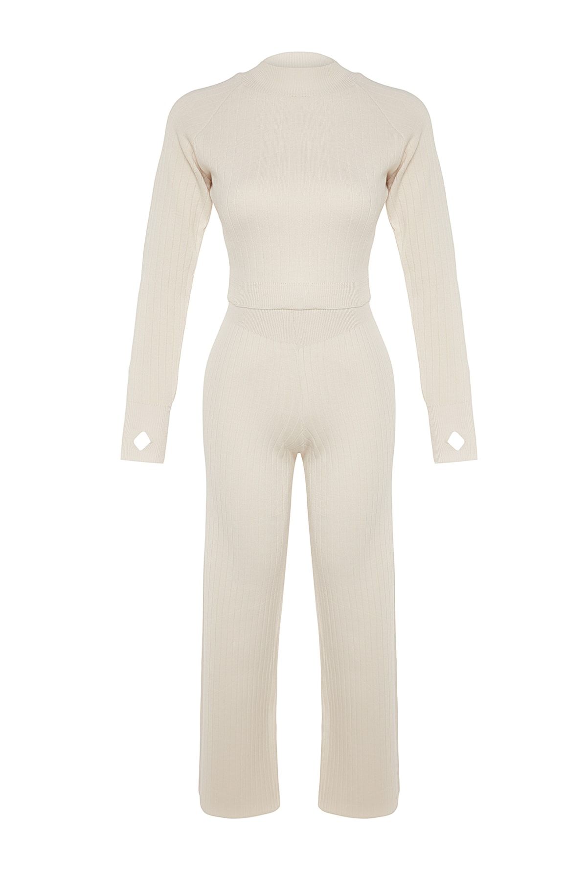 Trendyol Collection-Stone Color Crop Top and Toe Knitwear Bottom Set - TWOAW24AU00033 7
