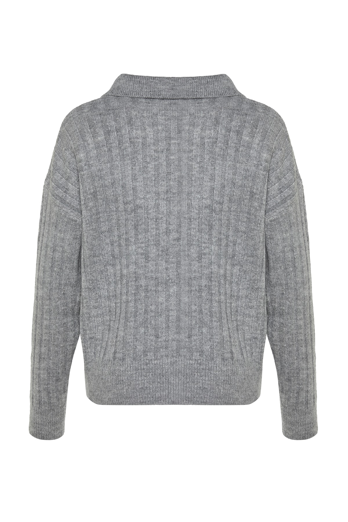 Trendyolmilla  Gri Yumuşak Dokulu Polo Yaka Triko Kazak TWOAW24KZ00678 - Görsel 8