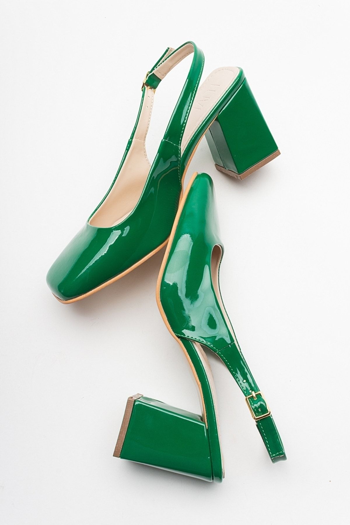 Dark green online block heel shoes