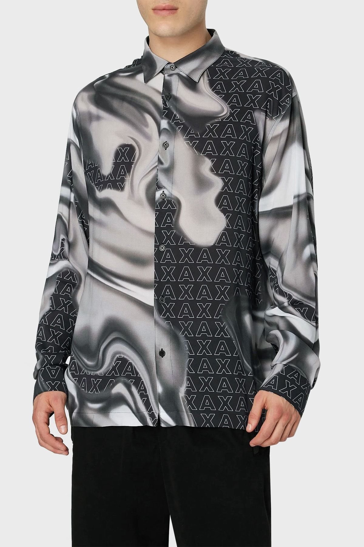 پیراهن / بلوز دکمه دار مشکی مردانه آرم طرح 6rzc10 ZnRNZ 22BS Armani Exchange